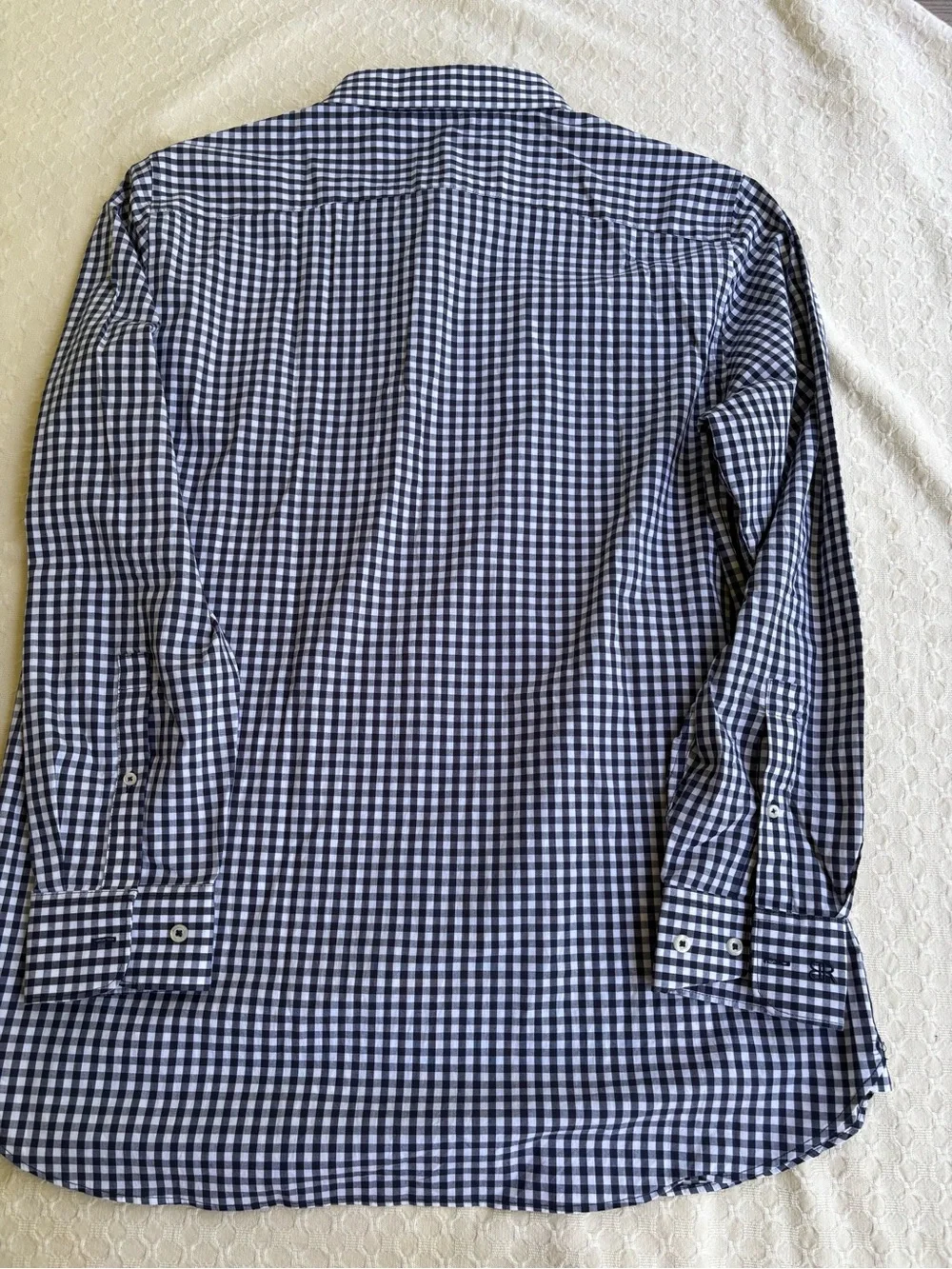 Banana Republic Slim Fit Men's Navy & White Gingham Dress Shirt